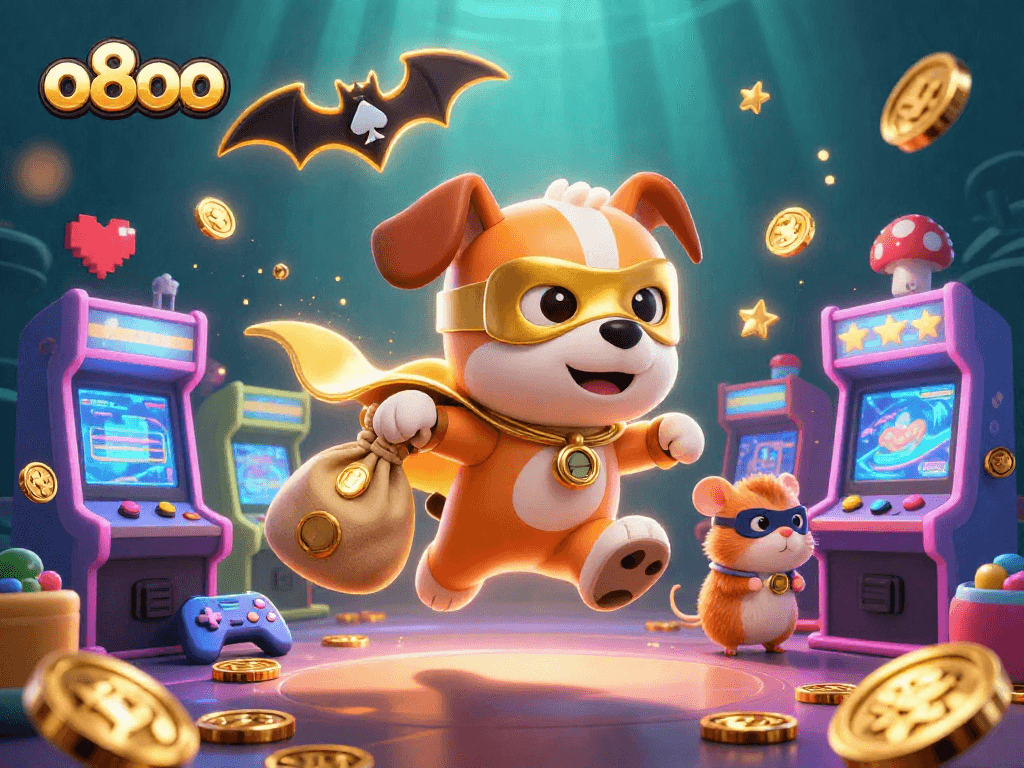 Experience thrilling gaming with o8oo, where a heroic dog and hamster navigate a casino adventure.