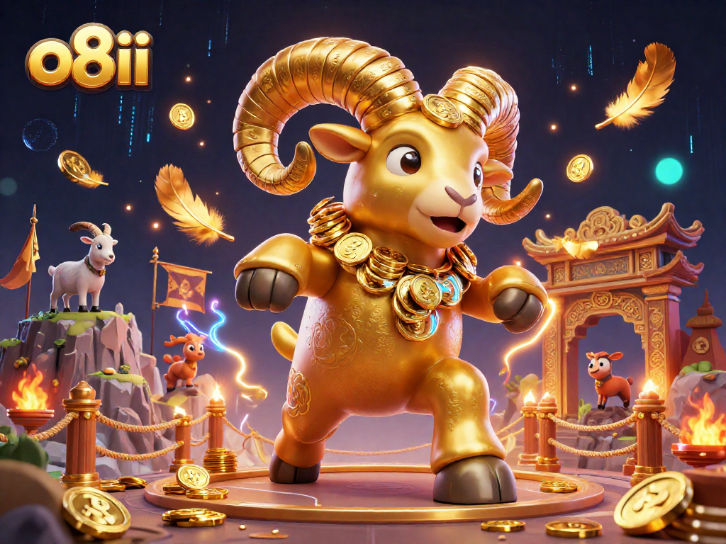 Experience thrilling bets at o8ii with golden ram charging through a dazzling casino.