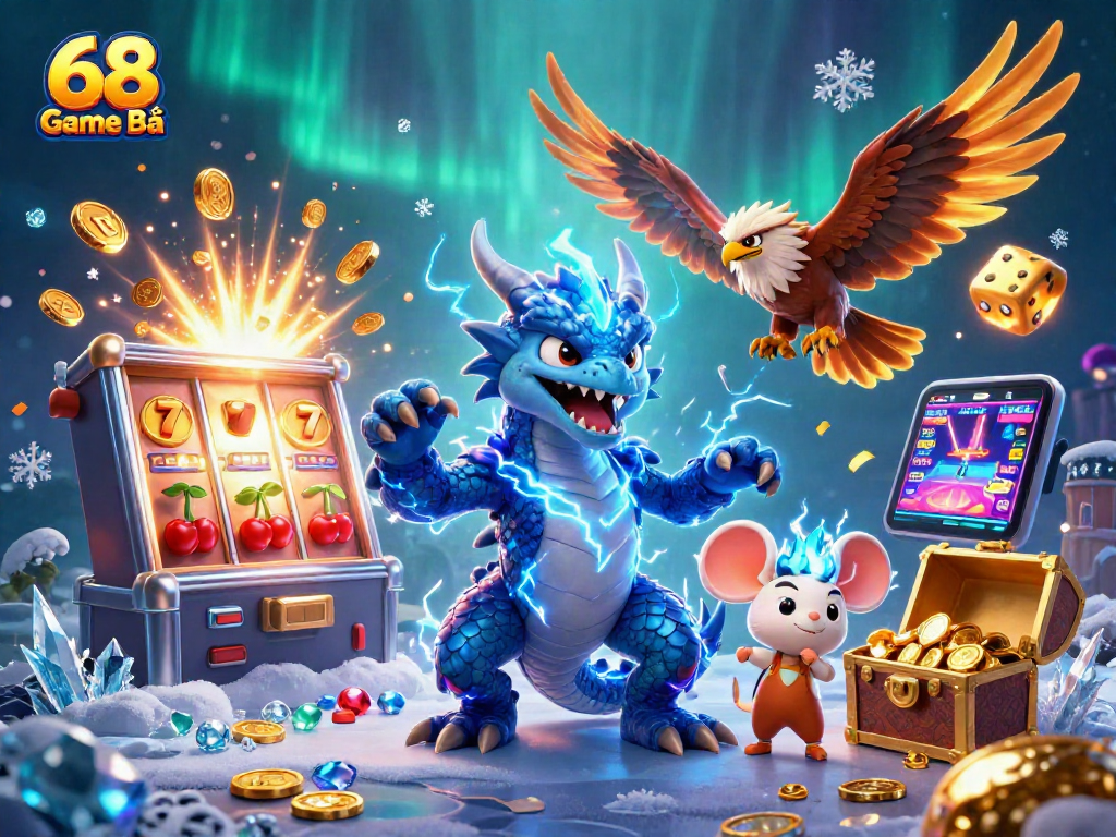 68 Game Bài showcases an electrifying casino scene with vibrant characters and thrilling game elements.