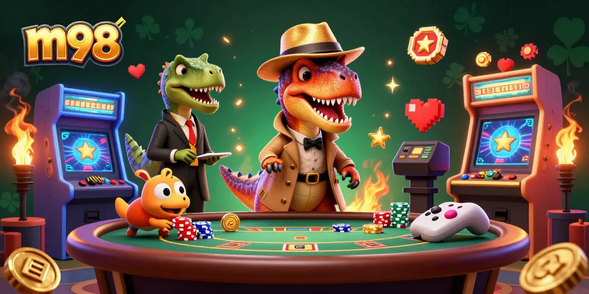 Experience m98 excitement at a neon-lit blackjack table involving a clever velociraptor and suspicious pit boss.