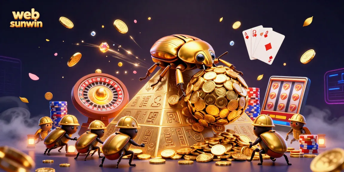 Win big with web sunwin in this vibrant 3D casino illustration bursting with gold coins and jackpots.