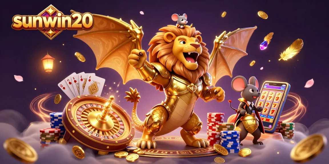Experience the thrill of sunwin20 with a victorious chimera and gold coins cascading around!