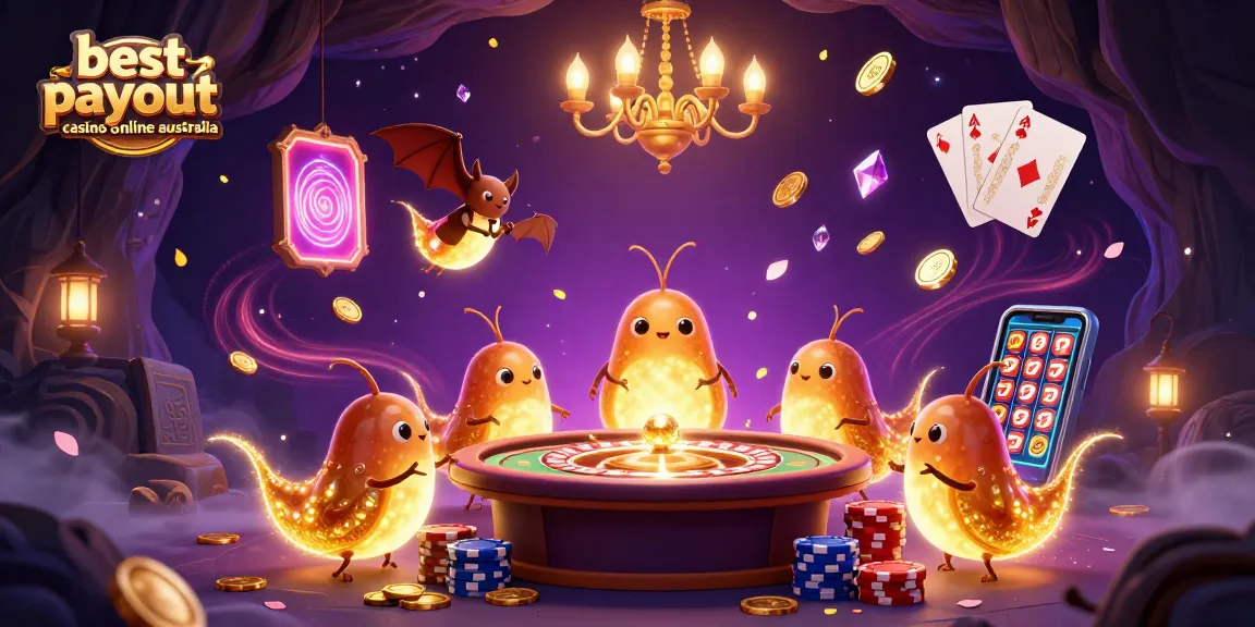 Best payout casinos online Australia illuminated by glowworms, featuring vibrant casino elements and energy.